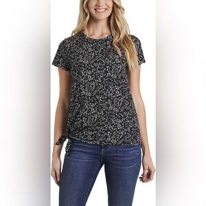NWT CeCe Short Sleeve Side Tie Ditsy Knit Top